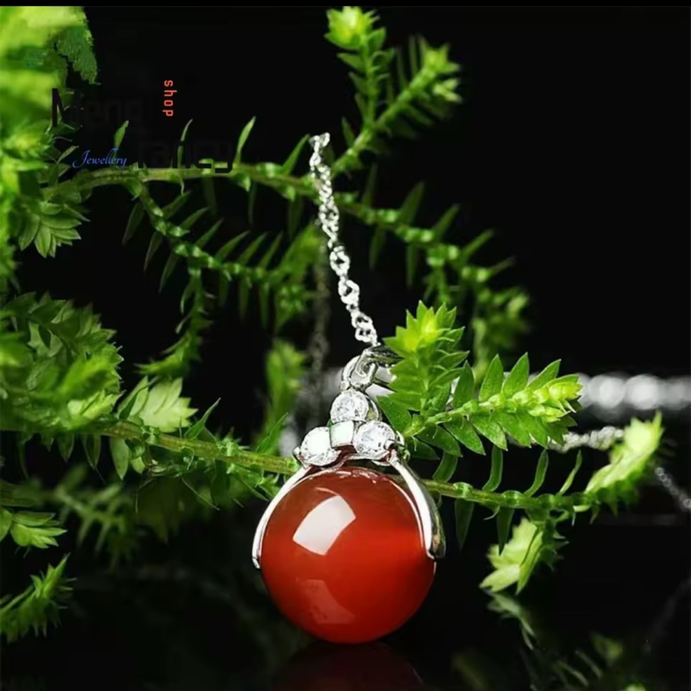 Chic S925 Silver and Red jade Gemstone Necklace